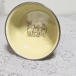 Golden Rabbit enamel childs bowl. Dinnerware children. Gift. Baby Shower.